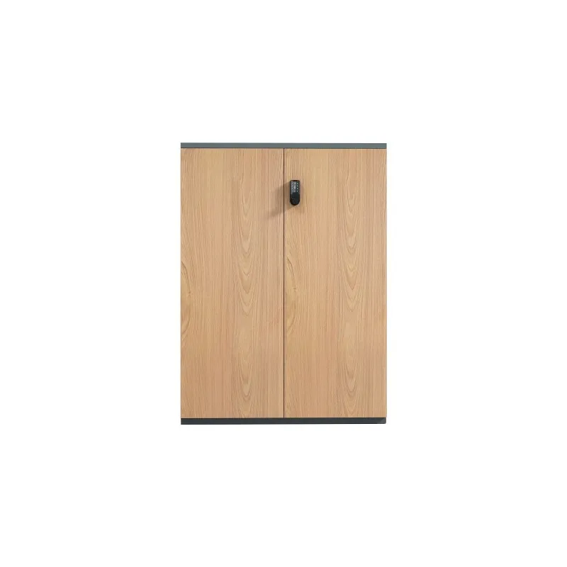 Niedriger Aktenschrank aus Stahl mit Doppeltüren, Holzmaserungstransfer und elektronischem Schloss, 750 mm