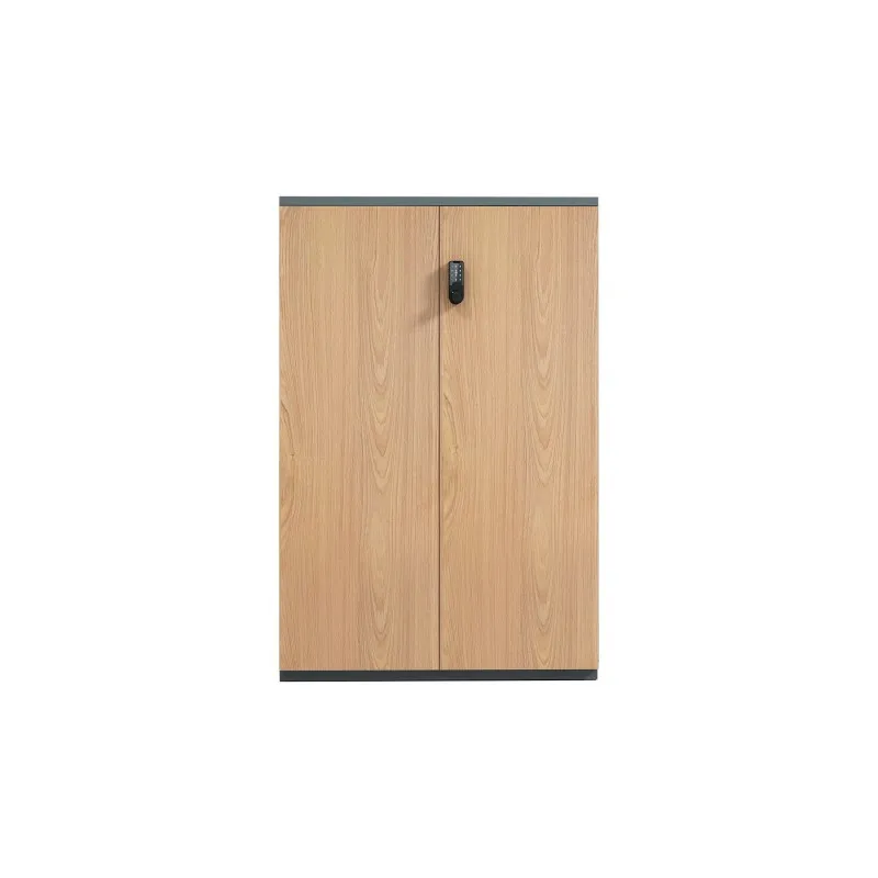 Niedriger Stahl-Aktenschrank mit Doppeltür, Holzmaserungs-Transfer und elektronischem Schloss, 1090 mm breit